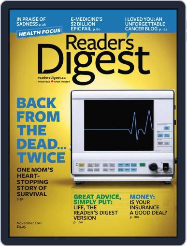 Reader's Digest Canada November 4th, 2011 Digital Back Issue Cover