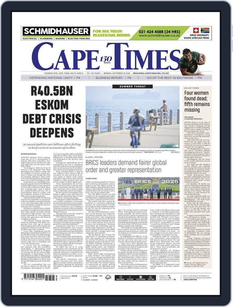 Cape Times (Digital) Subscription                    September 14th, 2026 Issue