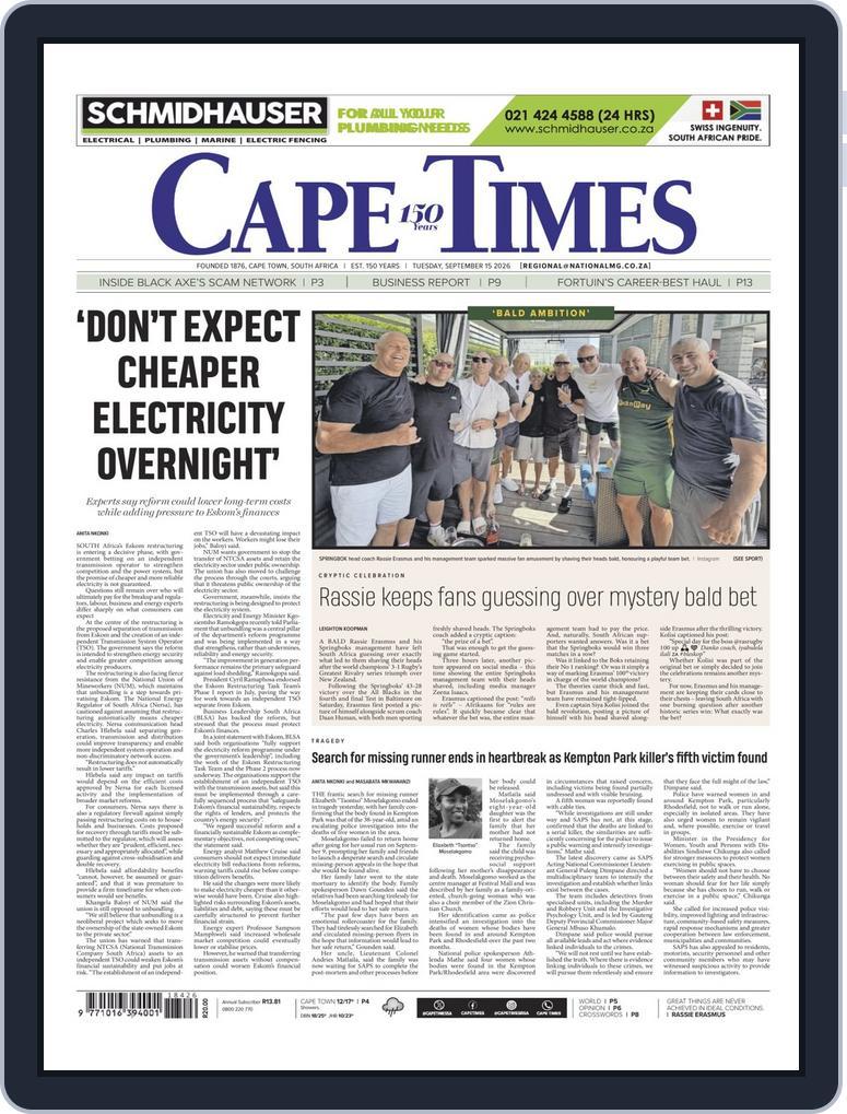 Cape Times (Digital) Subscription                    September 15th, 2026 Issue