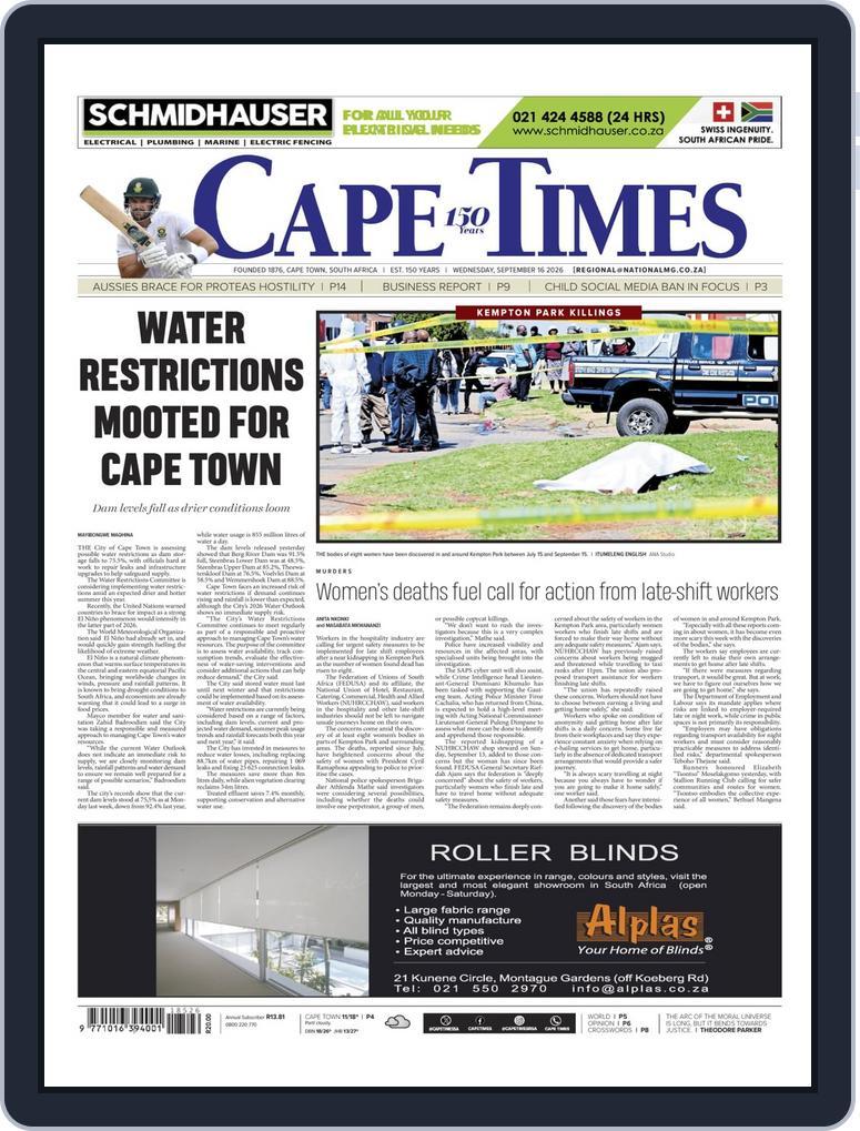 Cape Times (Digital) Subscription                    September 16th, 2026 Issue
