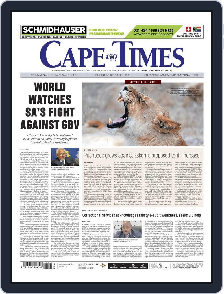 Cape Times (Digital) Subscription                    September 21st, 2026 Issue