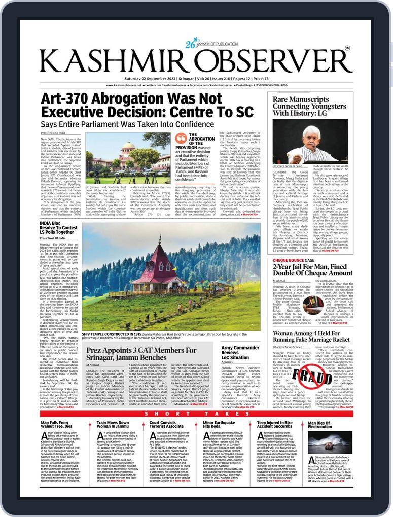 Kashmir Observer September 02, 2023 (Digital) - DiscountMags.com