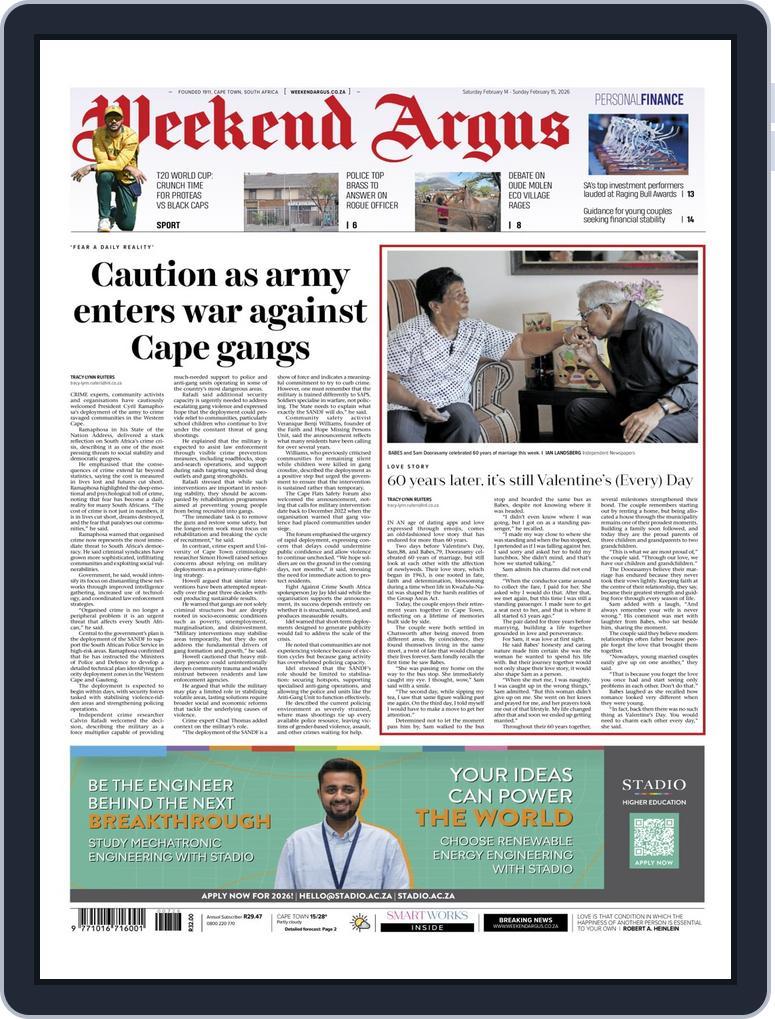 Weekend Argus Saturday 2026-02-14 (Digital) - DiscountMags.com