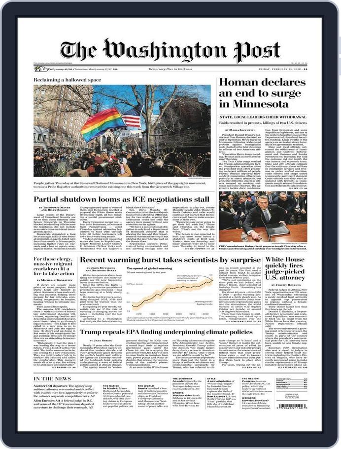 Washington Post Label The Washington Post February 13, 2026 (Digital) - DiscountMags.com