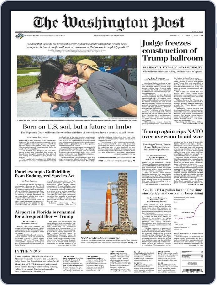 Washington Post Label The Washington Post April 01, 2026 (Digital) - DiscountMags.com