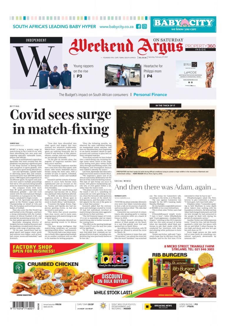 Weekend Argus Saturday Saturday, February 27, 2021 (Digital