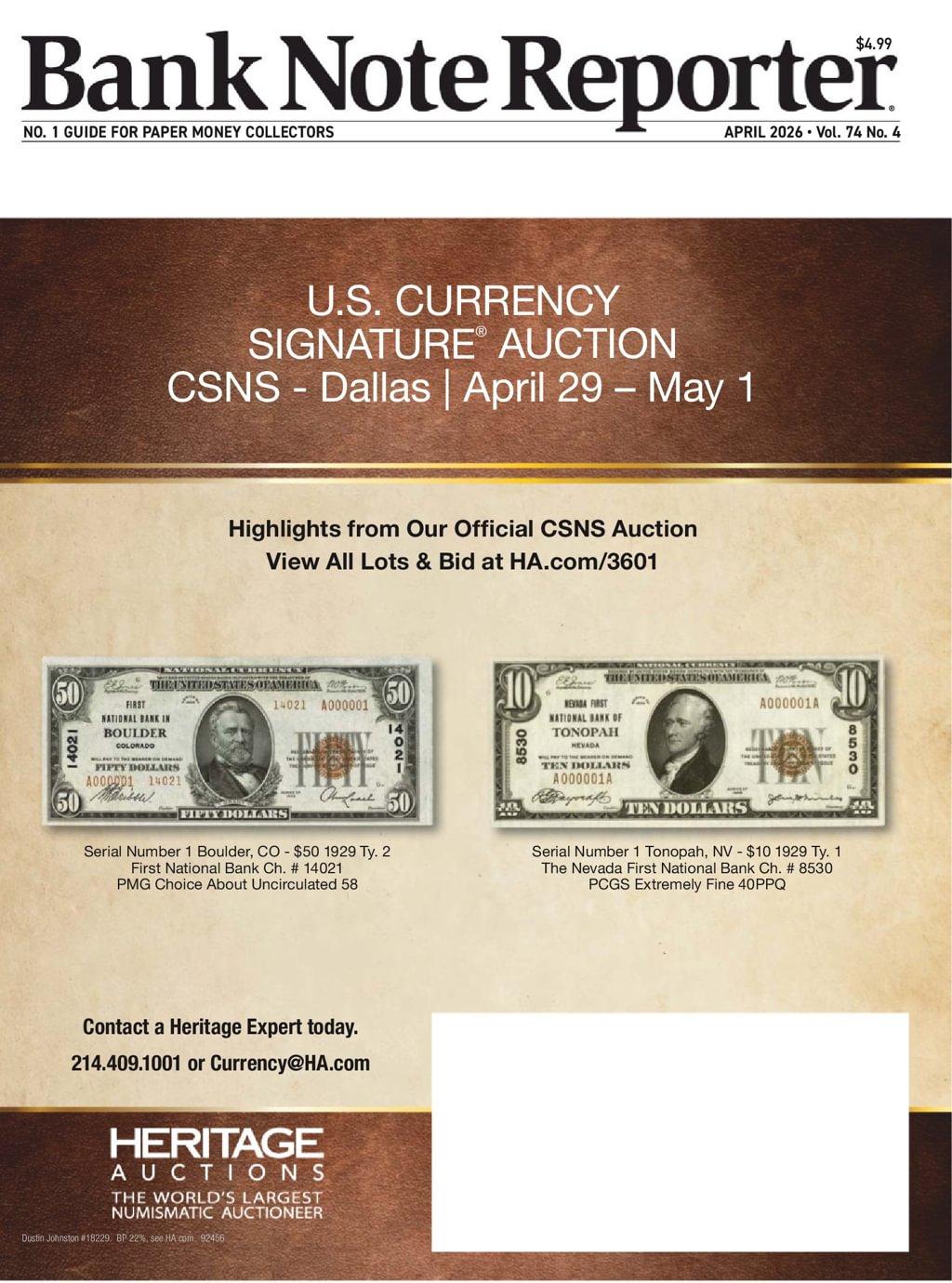 Banknote Reporter Magazine Subscription                    April 1st, 2026 Issue