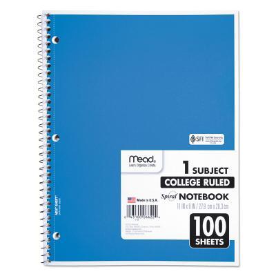 Mead Spiral 1-Subject Notebook, 8 X 11, College Ruled, 100 Sheets, Assorted Colors, Each (06622)