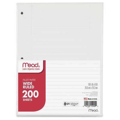 Mead Wide Ruled Filler Paper, 8 X 10.5, White, 200 Sheets/Pack (15200)