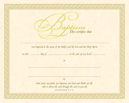 Baptism Certificate (Pk of 6) - Parchment, Gold Foil Embossed