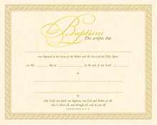 Baptism Certificate (Pk of 6) - Parchment, Gold Foil Embossed