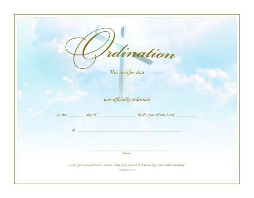 Ordination Certificate (Pk of 6) - Premium, Gold Foil Embossed