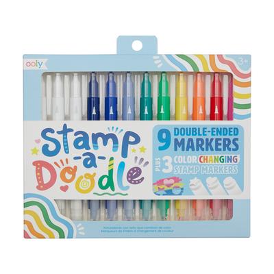 Stamp-A-Doodle Double-Ended Markers (Set of 12 W/ 9 Colors)