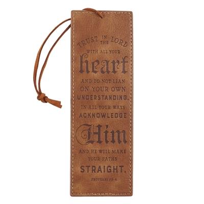 Christian Art Gifts Brown Faux Leather Bookmark Trust in the Lord - Proverbs 3:5 Bible Verse Inspirational Bookmark for Women and Men W/Cord Tassel