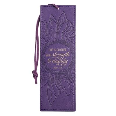 Christian Art Gifts Faux Leather Bookmark She Is Clothed Strength Dignity Proverbs 31:25 Bible Verse, Purple