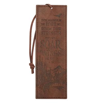 Christian Art Gifts Faux Leather Bookmark Soar on Wings Isaiah 40:31 Bible Verse, Brown