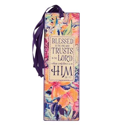 Christian Art Gifts Faux Leather Bookmark Blessed Is the One Jeremiah 17:7 Bible Verse, Purple Floral