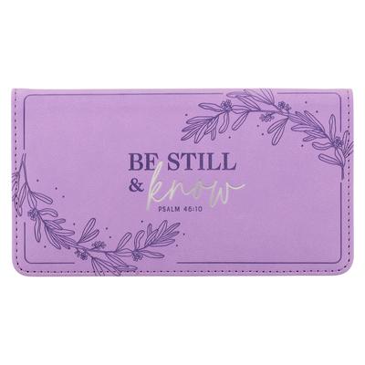 Christian Art Gifts Faux Leather Checkbook Cover for Women Be Still and Know - Psalm 46:10, Purple Laurel