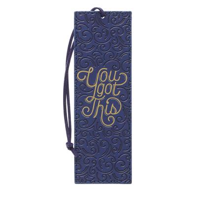 With Love Navy Blue Faux Leather Bookmark for Women, You Got This Swirly Debossed Design W/Gold Accents/Dark Blue Cord Tassel, Inspirational Encouragi