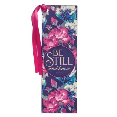 Christian Art Gifts Faux Leather Bookmark: Be Still and Know - Psalm 46:10 Inspirational Bible Verse, Multicolor Maroon Floral with Satin Ribbon