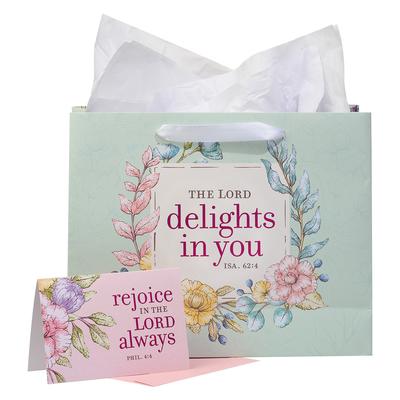 Christian Art Gifts Three Piece Landscape Gift Bag for Women with Card the Lord Delights Isaiah 62:4, Large