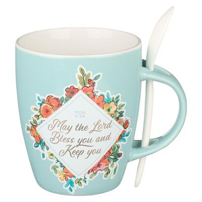 Christian Art Gifts Ceramic Mug with Spoon for Women May the Lord Bless You - Numbers 6:24 Inspirational Bible Verse, 12 Oz.