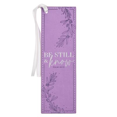 Christian Art Gifts Purple Faux Leather Purple Floral Bookmark for Women: Be Still and Know - Psalm 46:10 Inspirational Bible Verse, Heat-Debossed & S