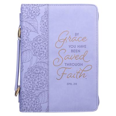 Christian Art Gifts Purple Bible Cover for Women, by Grace You Have Been Saved - Ephesians 2:8, Large