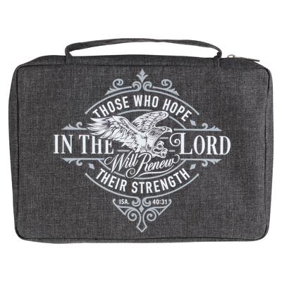 Christian Art Gifts Polyester Bible Cover with Zippered Pocket and Pen Storage for Men and Women: Hope in the Lord - Isaiah 40:31 Inspirational Bible