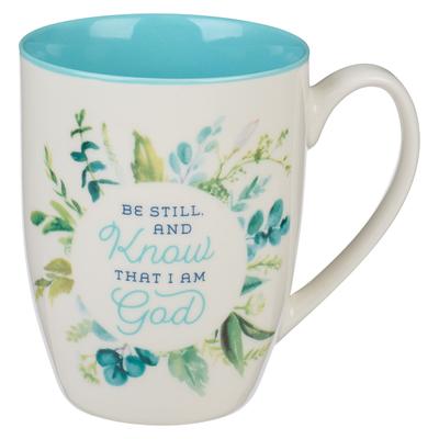 Christian Art Gifts Ceramic Coffee and Tea Mug for Women: Be Still and Know - Psalm 46:10 Inspirational Bible Verse, Pastel Blue and White, 12 Fl. Oz.