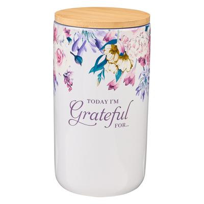 Christian Art Gifts Keepsake Count Your Blessings Ceramic Gratitude Jar Set with Bible Verse Note Cards: Today I'm Grateful For, Purple Floral