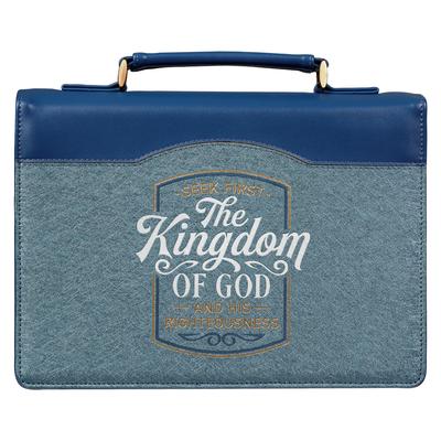 Christian Art Gifts Faux Leather Fashion Bible Cover for Women: Seek First the Kingdom of God - Matthew 6:33 Inspirational Bible Verse, Teal and Gray,