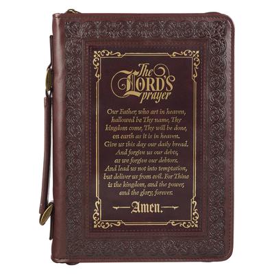 Christian Art Gifts Classic Bible Cover: The Lord's Prayer - Matthew 6:9-13 Inspirational Bible Verse, Brown, Medium