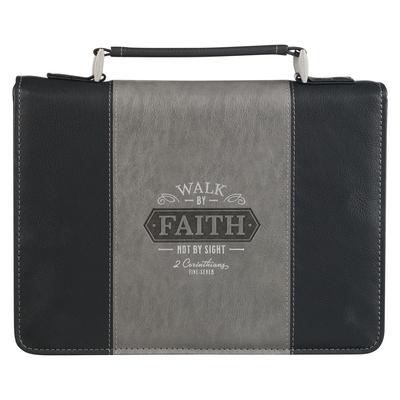 Christian Art Gifts Classic Two-Tone Bible Cover: Walk by Faith - 2 Corinthians 5:7 Inspirational Bible Verse, Black, Large