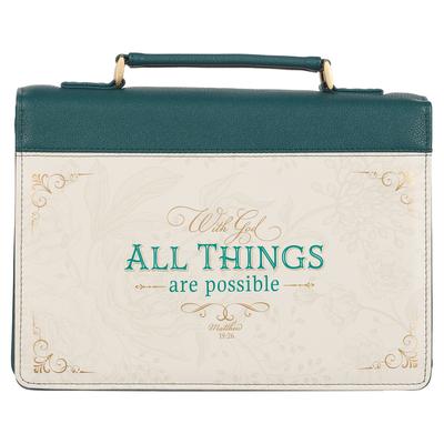 Christian Art Gifts Fashion Bible Cover for Women: With God All Things Are Possible - Matthew 19:26 Inspirational Bible Verse, Teal, Medium