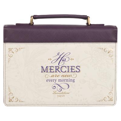 Christian Art Gifts Fashion Bible Cover for Women: His Mercies Are New Every Morning - Lamentations 3:22-23, Purple Lavender, Large