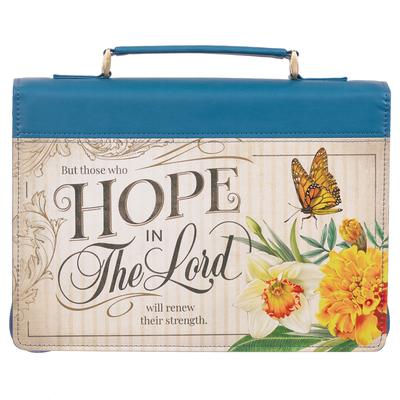 Christian Art Gifts Fashion Bible Cover for Women: Hope in the Lord - Isaiah 40:31 Inspirational Bible Verse, Deep Ocean Blue Floral, Medium