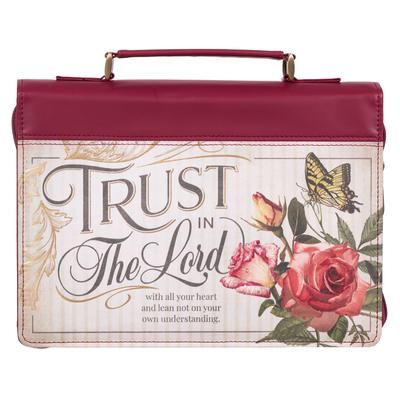 Christian Art Gifts Fashion Bible Cover for Women: Trust in the Lord - Proverbs 3:5 Inspirational Bible Verse, Floral Burgundy, Large