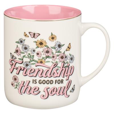 With Love Coffee Mug Friendship Is Good for the Soul Pink Butterfly Sunflower Daisy Metallic Gold Rim and Accents Inspirational Coffee/Tea Cup for Her