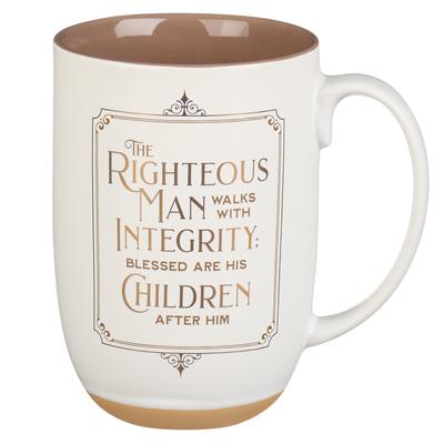 Christian Art Gifts Ceramic Coffee & Tea Mug for Men: Righteous Man - Proverbs 20:7 Inspirational Bible Verse, Creamy Beige, 15 Oz.