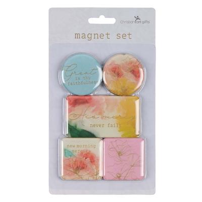 Christian Art Gifts Inspirational Refrigerator Magnet Set: Watercolor Florals, Pink