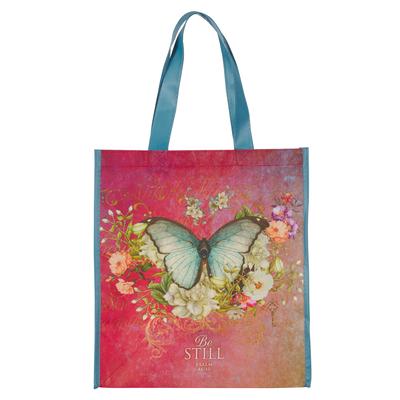 Christian Art Gifts Floral Butterfly Reusable Multicolor Shopping Tote Bag for Women: Be Still - Psalm 46:10, Easy-Hold, Durable, Collapsible Religiou