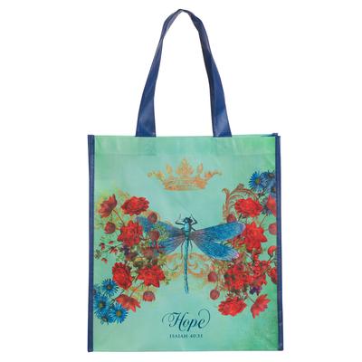 Christian Art Gifts Floral Dragonfly Reusable Multicolor Shopping Tote Bag for Women: Hope - Isa. 40:31 Scripture, Easy-Hold, Sturdy, Collapsible Reli