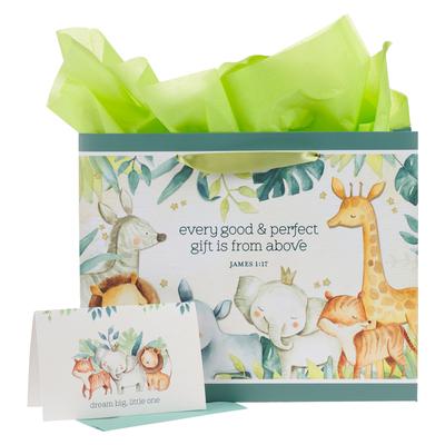 Christian Art Gifts Large Landscape Gift Bag W/Card & Tissue Paper Set: Every Perfect Gift - James 1:17 Inspirational Bible Verse, Green