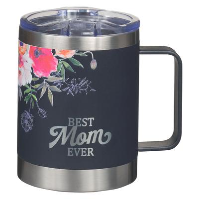 Christian Art Gifts Best Mom Ever Stainless Steel Navy Blue Camp Style Travel Mug for Women (11oz Double Wall Vacuum Insulated Coffee Mug with Lid and