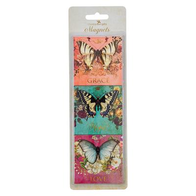 Christian Art Gifts Decorative Butterfly Refrigerator Magnet Set for Women: Grace, Hope & Love - Inspirational Scripture, Multicolor