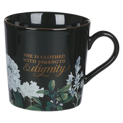 Christian Art Gifts Large Ceramic Novelty Scripture Coffee & Tea Mug for Women: Strength & Dignity - Proverbs 31:25 Inspirational Bible Verse, Floral,