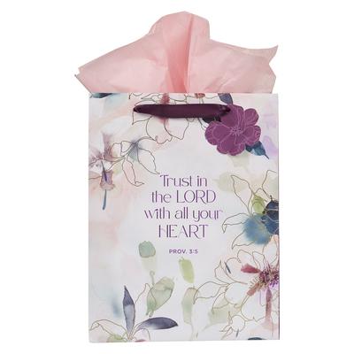 Christian Art Gifts Large Portrait Scripture Gift Bag for Women: Trust in the Lord - Inspirational Bible Verse, Lavender Purple