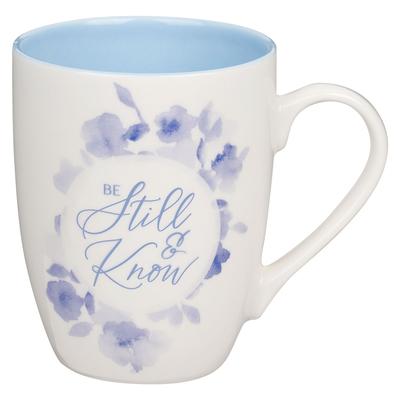 Christian Art Gifts Ceramic Coffee and Tea Mug for Women: Be Still - Psalm 46:10 Inspirational Bible Verse, Floral, Blue, 12 Oz.