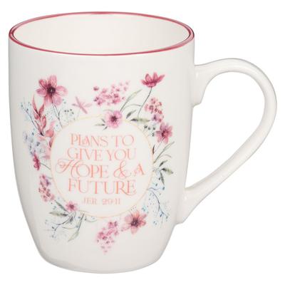 Christian Art Gifts Ceramic Coffee and Tea Mug for Women: I Know the Plans - Jeremiah 29:11 Inspirational Bible Verse, Floral Wreath, Maroon Red, 12 O